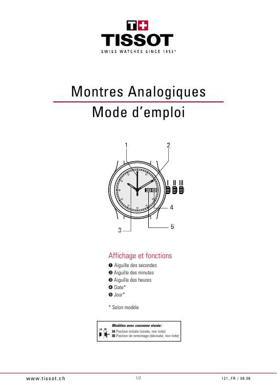 Notice TISSOT MONTRES ANALOGIQUES Trouver une solution à un problème TISSOT MONTRES